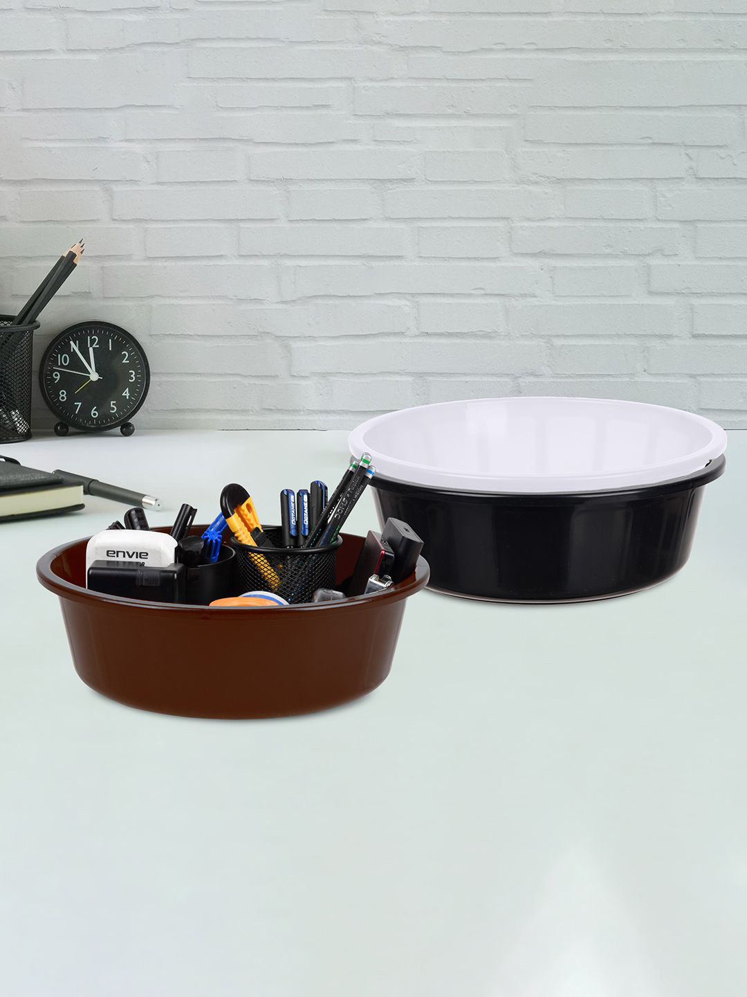 Kuber Industries White and Black 3 Pieces Multipurpose Storage Desk Organisers