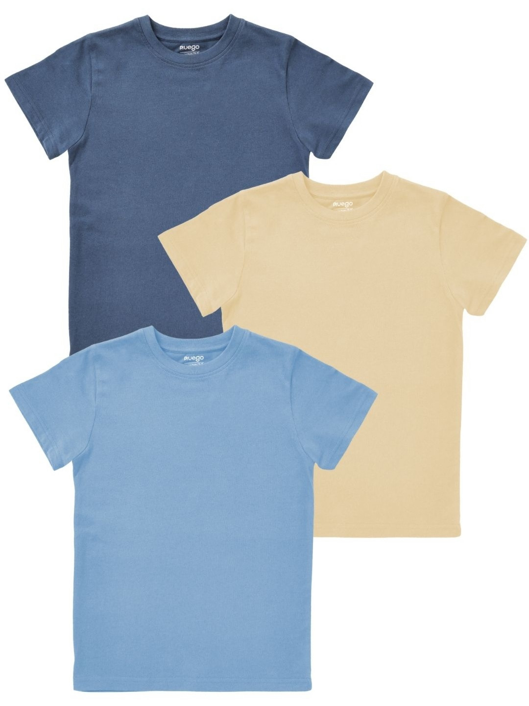 Nuego Boys Pack Of 3 Solid Bio Finish Round Neck Half Sleeve Cotton T-shirts