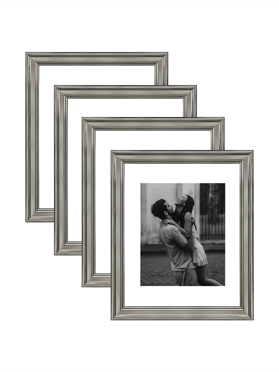 Art Street Silver-Toned & White 4 Pieces Wooden Wall Photo Frames
