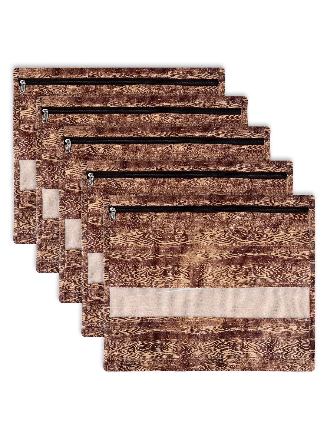 Kuber Industries Brown Pack of 5 Wooden Texture Non-Woven Multi-Utility Organisers