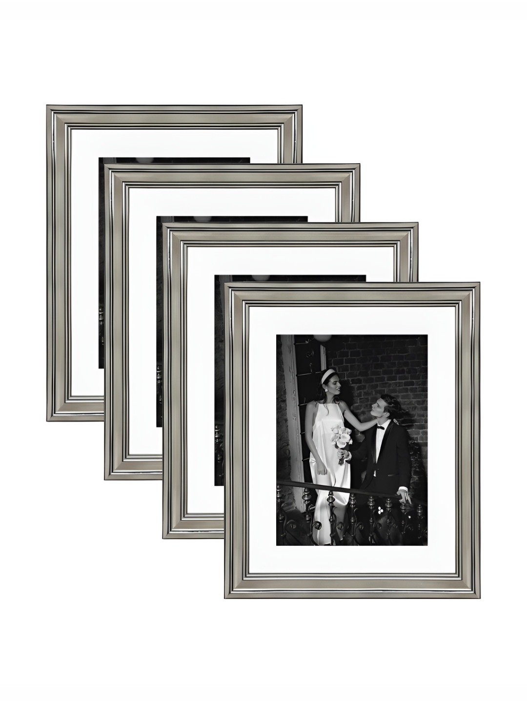 Art Street Silver-Toned & White 4 Pieces Wooden Wall Photo Frames