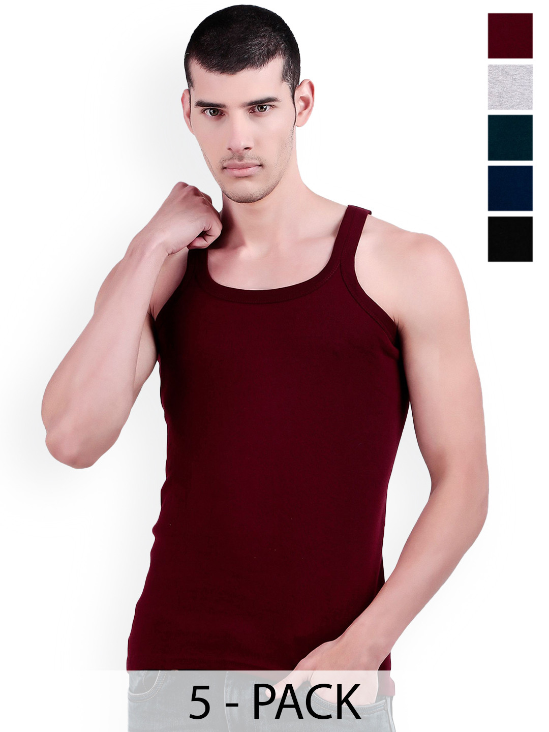 inner element Men Pack Of 5 Cotton Ribbed Gym Vests