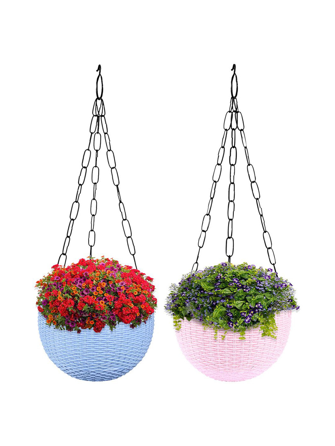Kuber Industries Blue & Pink 2 Pieces Textured Round Marble Euro Hanging Planters