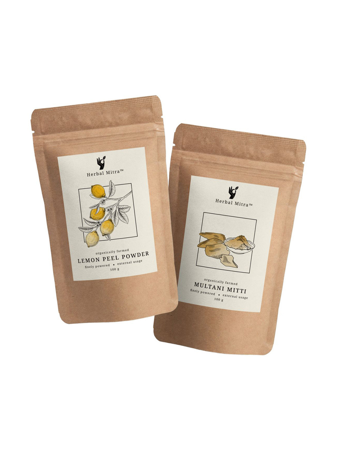 Herbal Mitra Set Of 2 Pure Lemon Peel Powder & Multani Mitti Powder Face Pack - 100 g Each