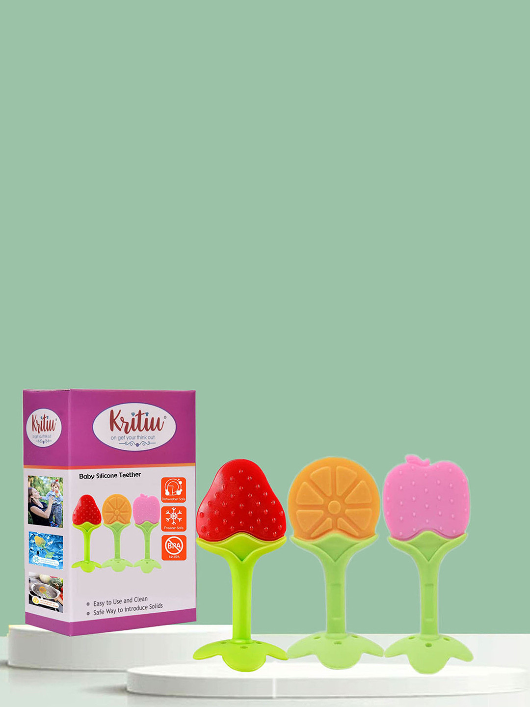 Kritiu Set Of 3 Textured Fruit Shape Baby Teethers