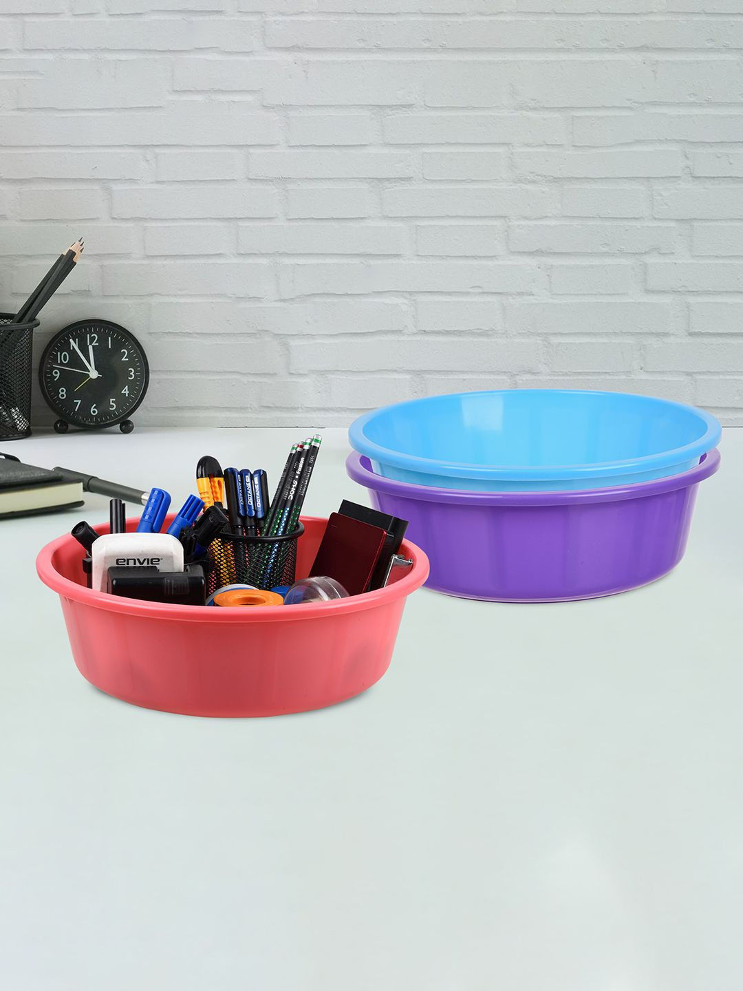 Kuber Industries Blue & Pink Pack of 3 Multipurpose Storage Organizer Tubs