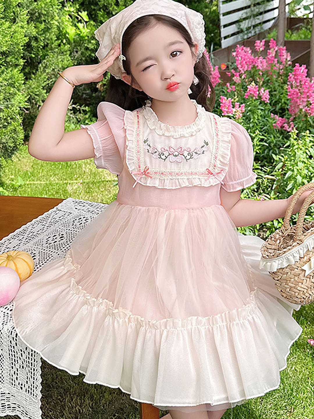 LULU & SKY Girls Puff Sleeve Tulle Knee Length Fit & Flare Dress