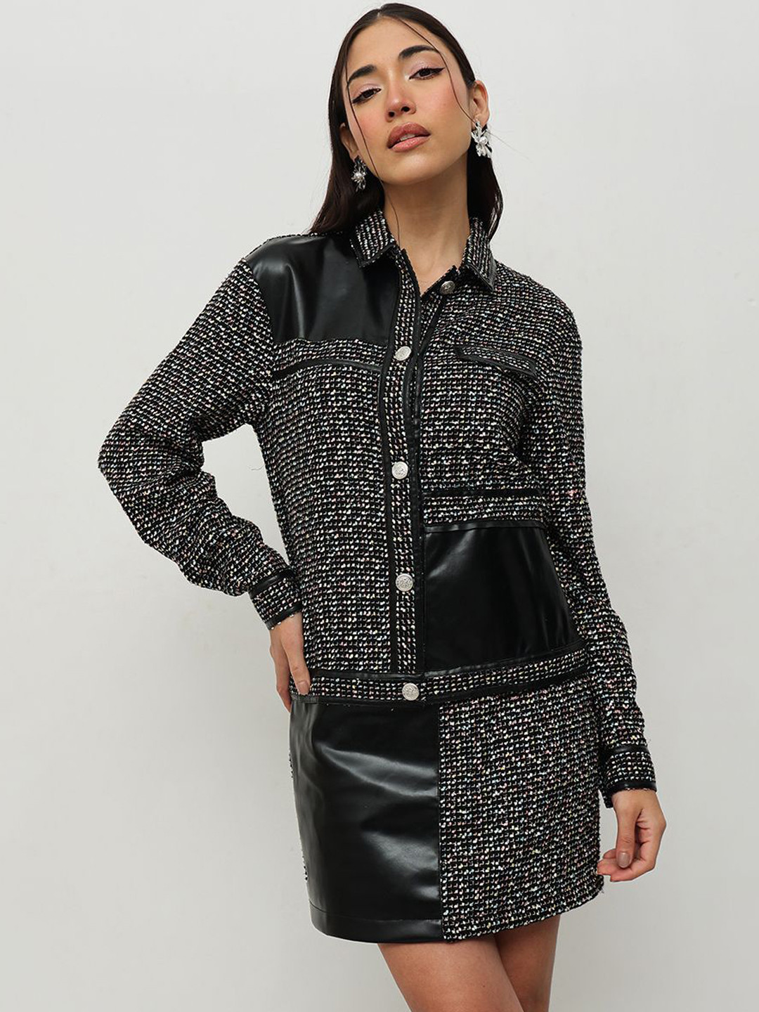 HOUSE OF S Self Designed Shirt Collar Neck Shirt With Skirt