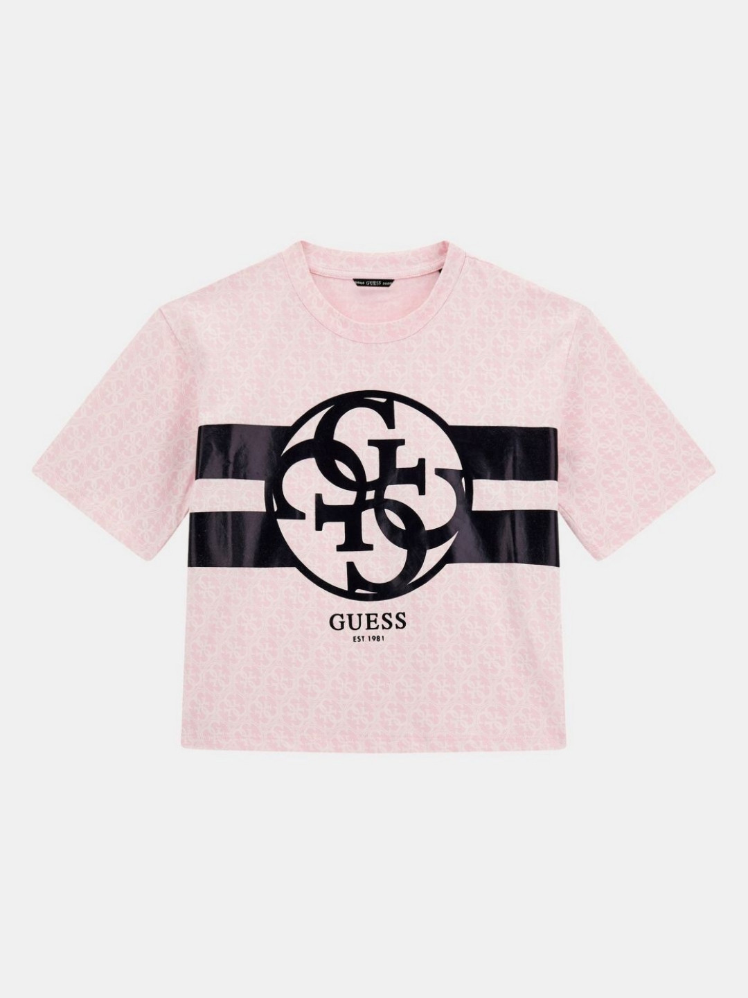 GUESS kids Girls Brand Logo Printed Round Neck Cotton Boxy T-shirt