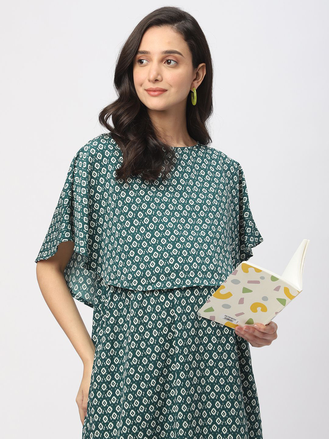 Mystere Paris Women's Printed Flared Sleeve Maternity Maxi Dress