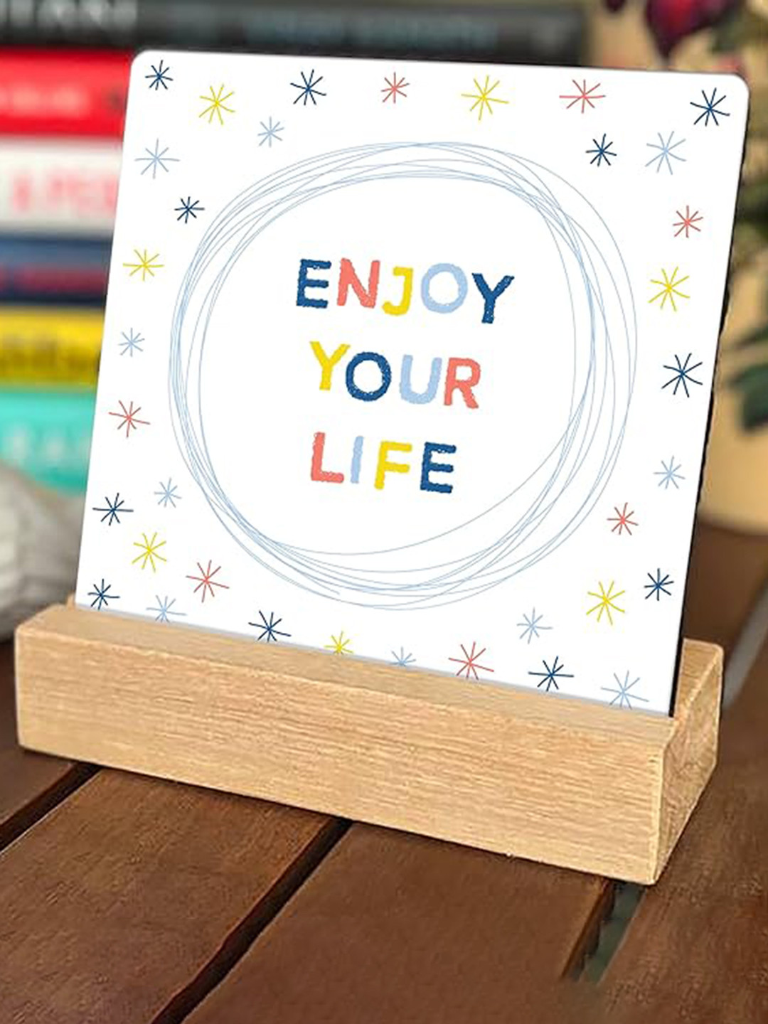 BS AMOR Enjoy Your Life White Wood Natural Home Office Small Showpiece - 2 Inches