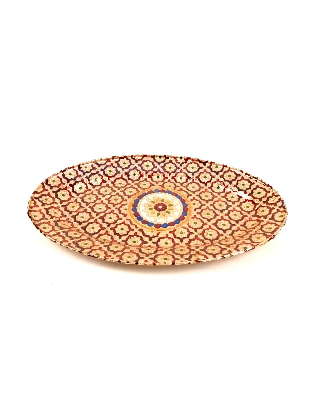 apka mart Gold-Toned & Brown Printed Stainless Steel Meenakari Work Serving Tray