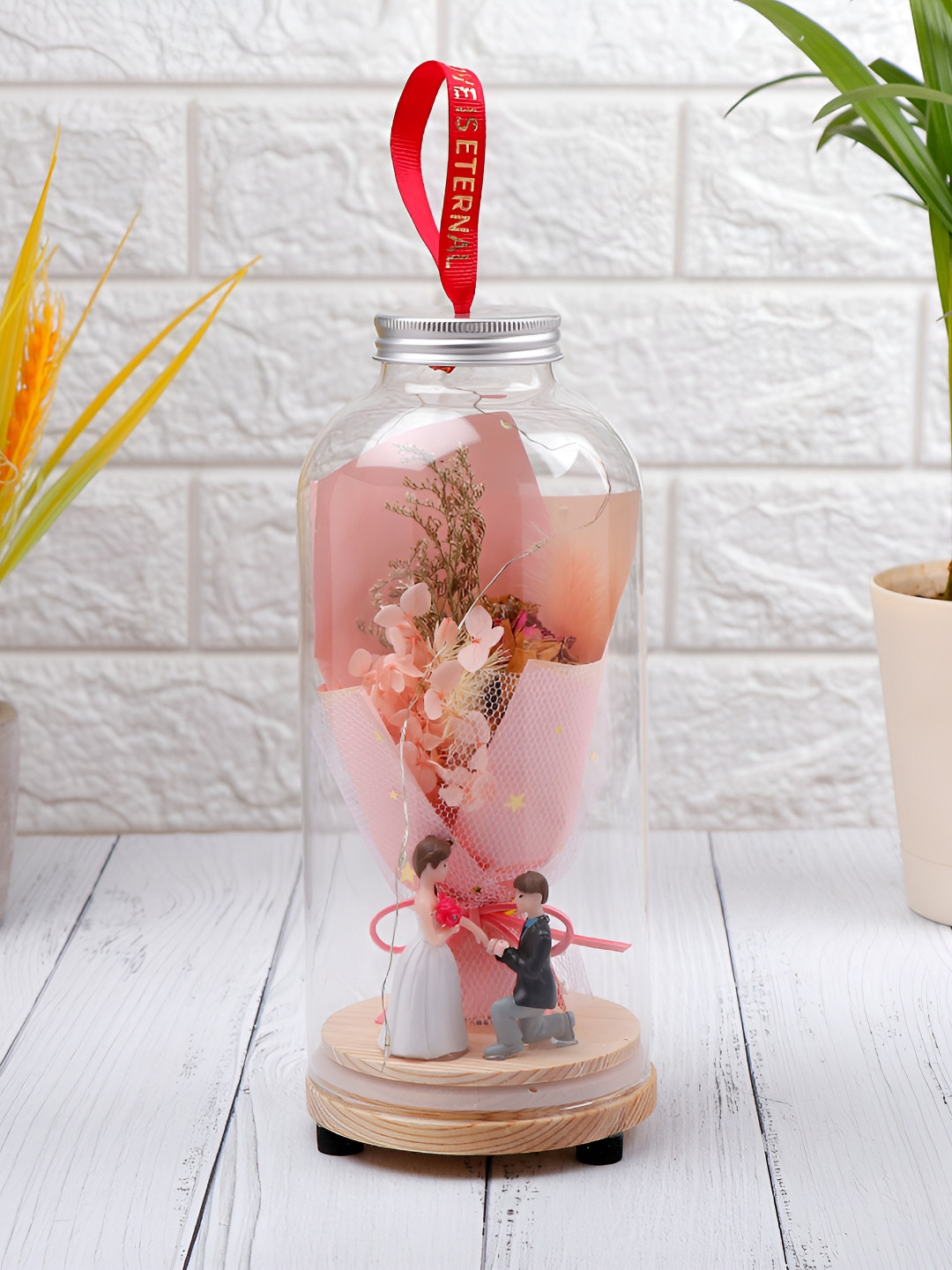 Archies Blooms LED Transparent Glass Glossy Living Room Medium Showpiece - 2.8 Inches