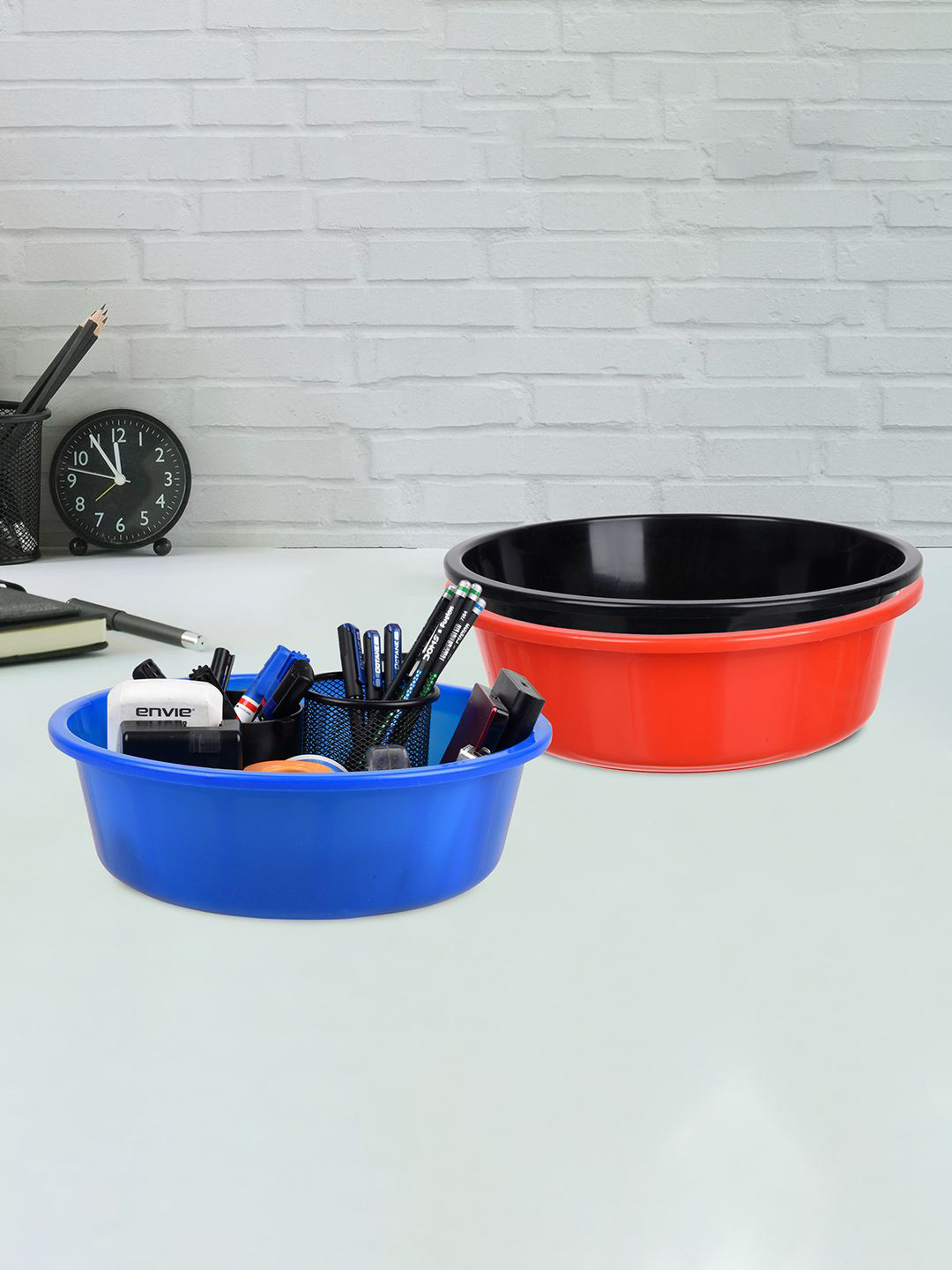 Kuber Industries Red and Black 3 Pieces Multipurpose Storage Desk Organisers