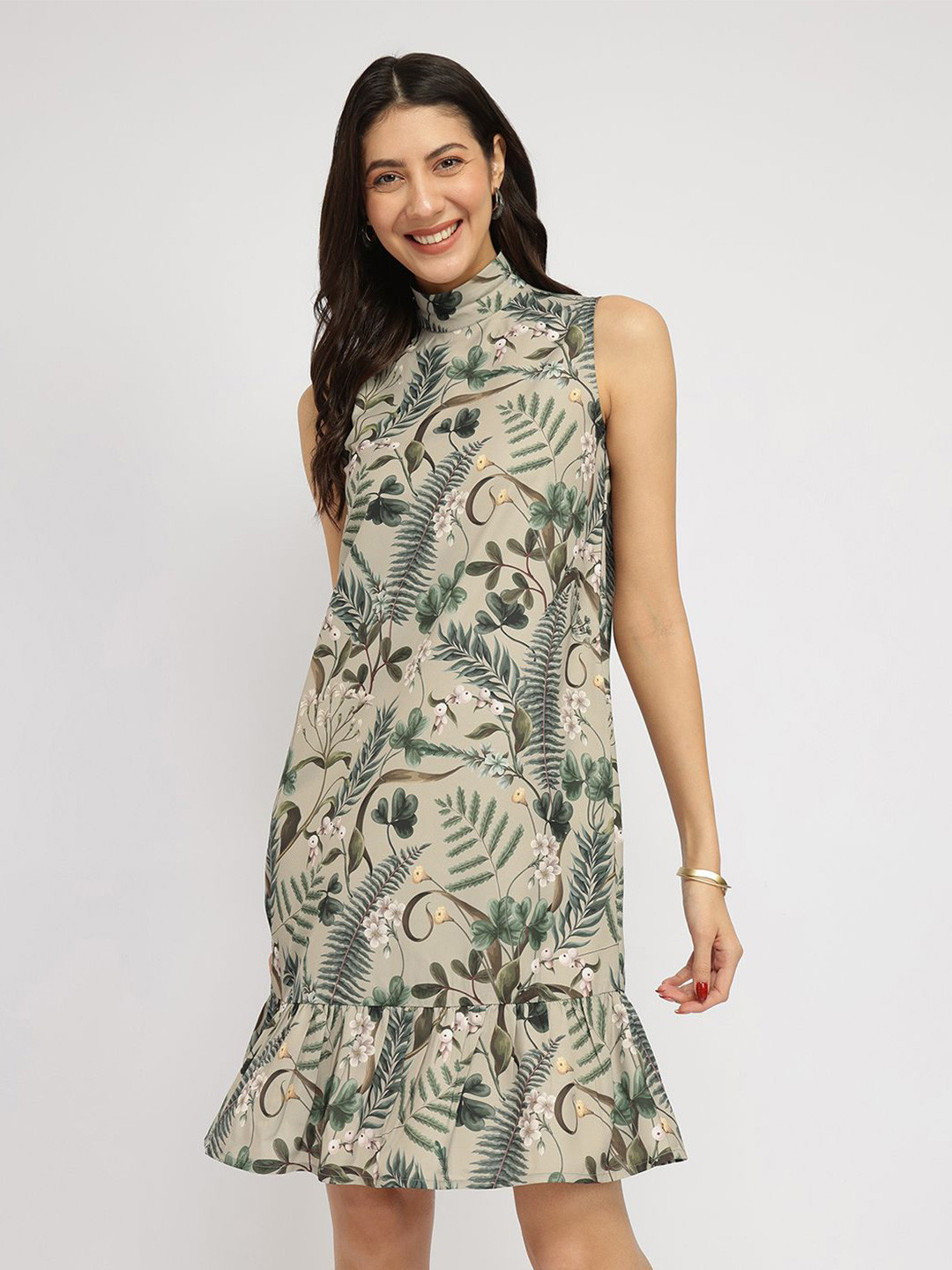 FableStreet Women Floral Shift Dress Beige