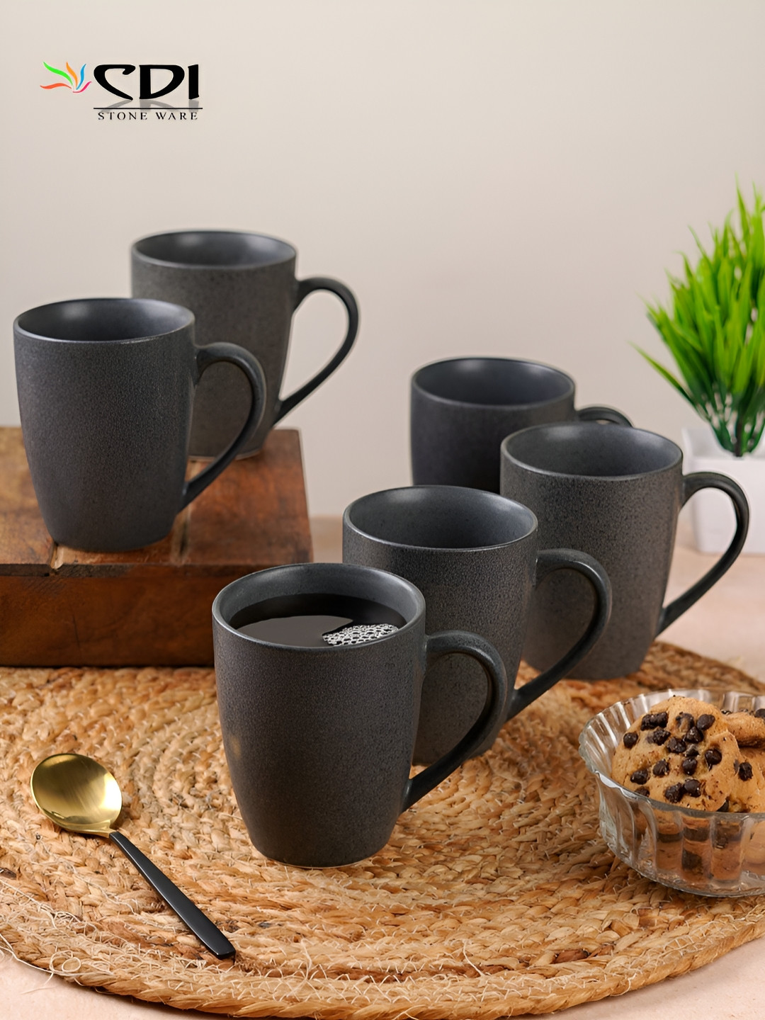 CDI Sunsign Theme Black Textured Ceramic Microwave Safe 6 Piece Mug-300ml
