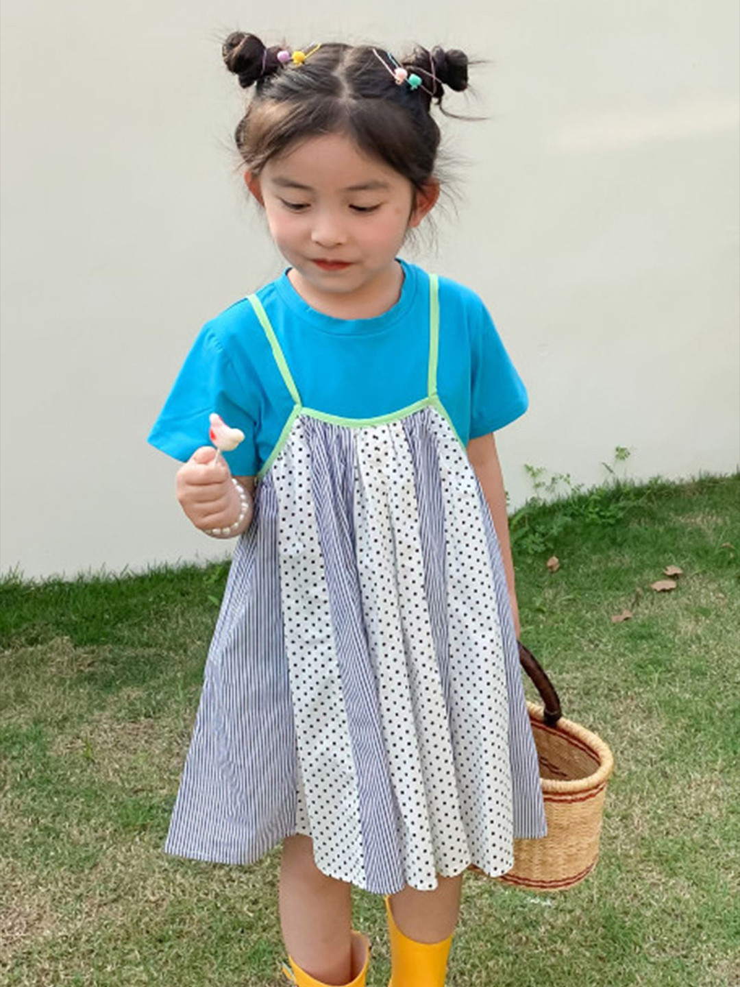 LULU & SKY Girls T-shirt & Printed Strappy Midi Dress