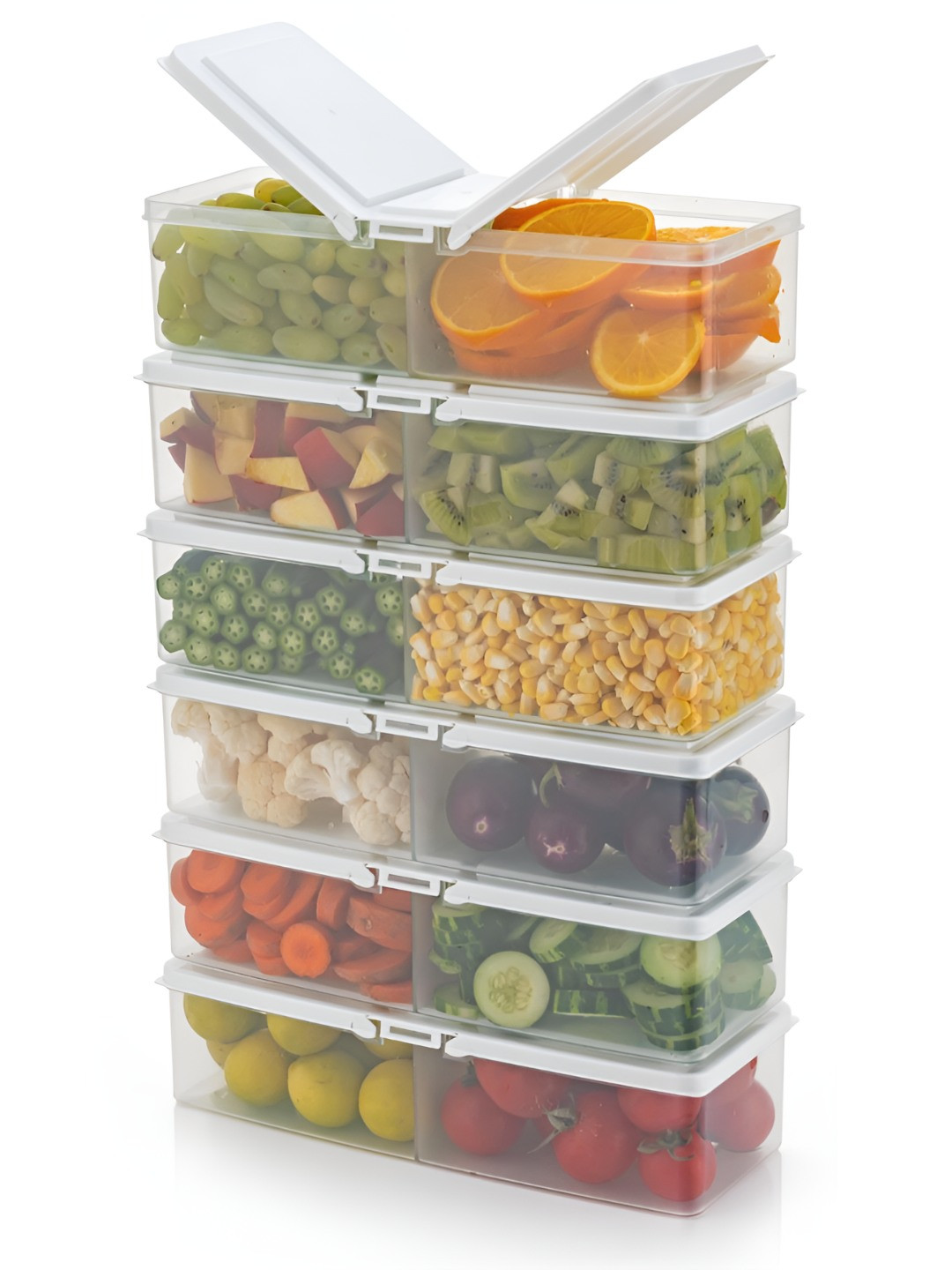 Hashone White Plastic Easy To Clean 6 Piece Clip-On Fridge Container-1.7L