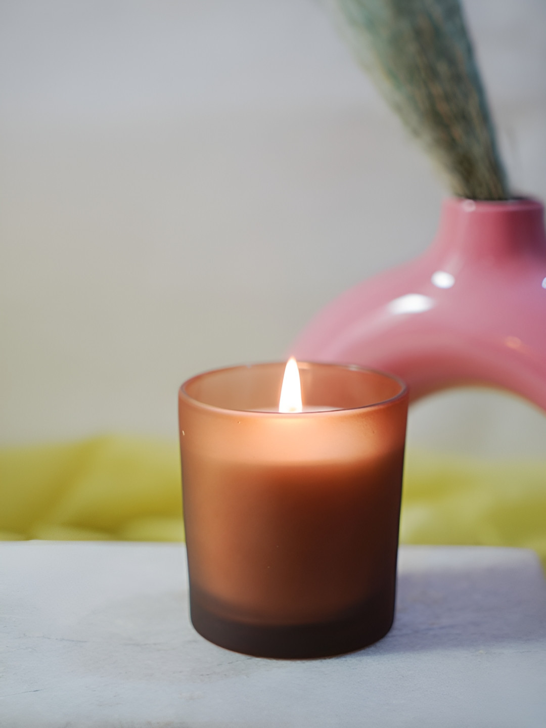 Aura Frosted Glass Small 9cd Scented 1 Wick Tea Rose Solid Geometric Regular Jar Candles