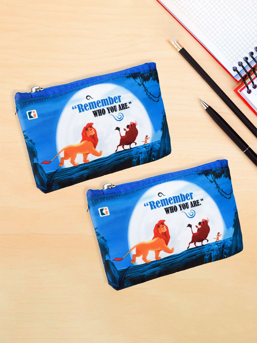 Kuber Industries Blue & White Pack of 2 DisneyLion King Square Zipper PencilPouch for Kids