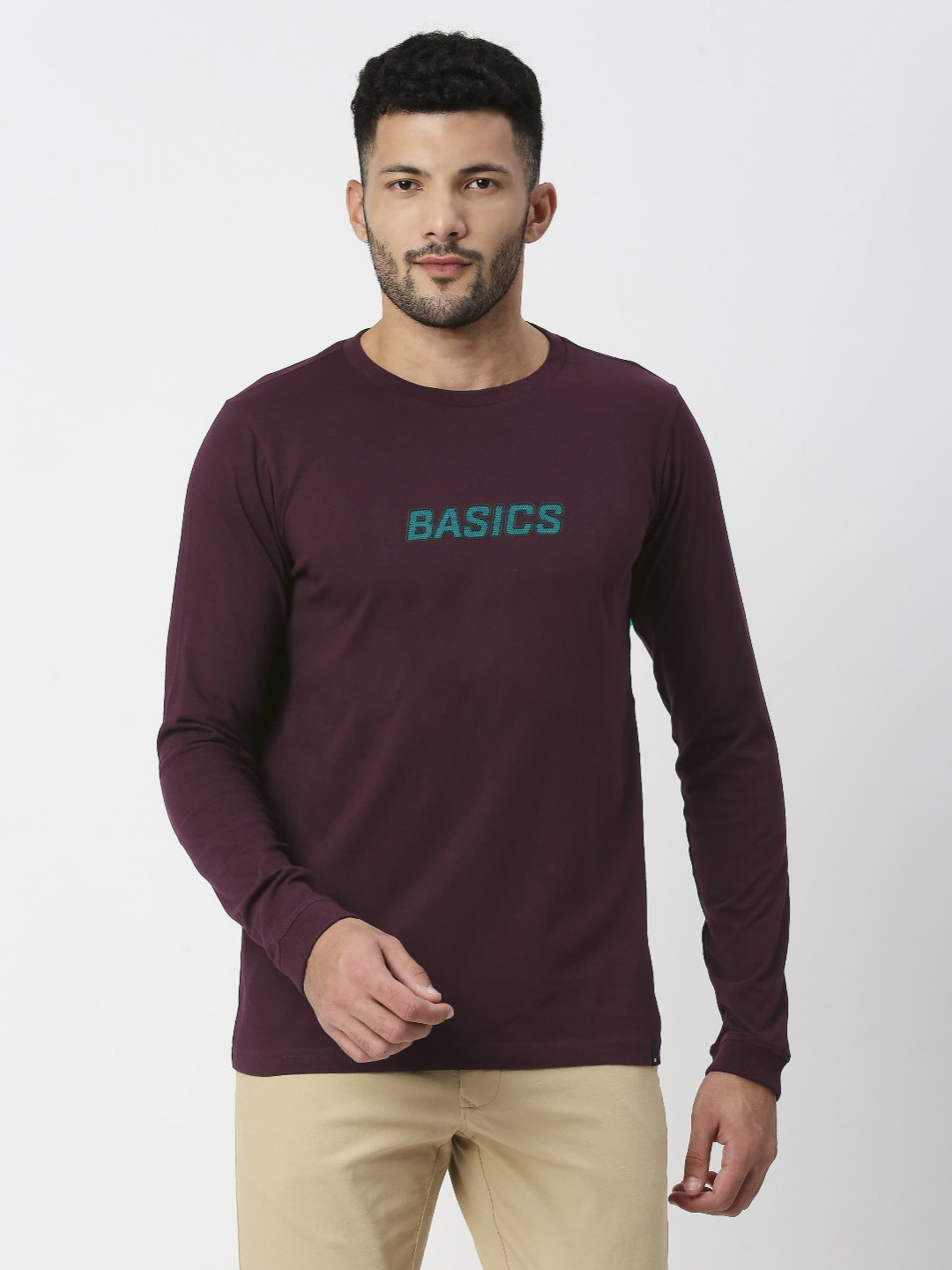 Basics Men Typography Printed Round Neck Cotton T-shirt