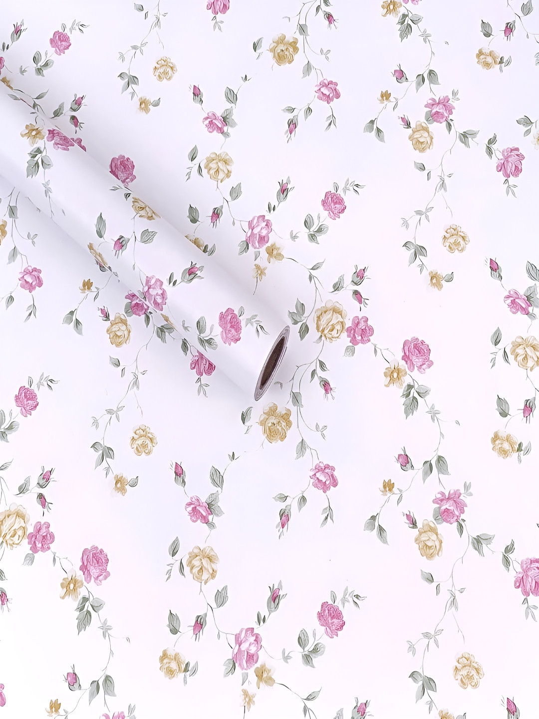 ANNA CREATIONS White & Pink Floral Printed Self-Adhesive Waterproof Wallpaper