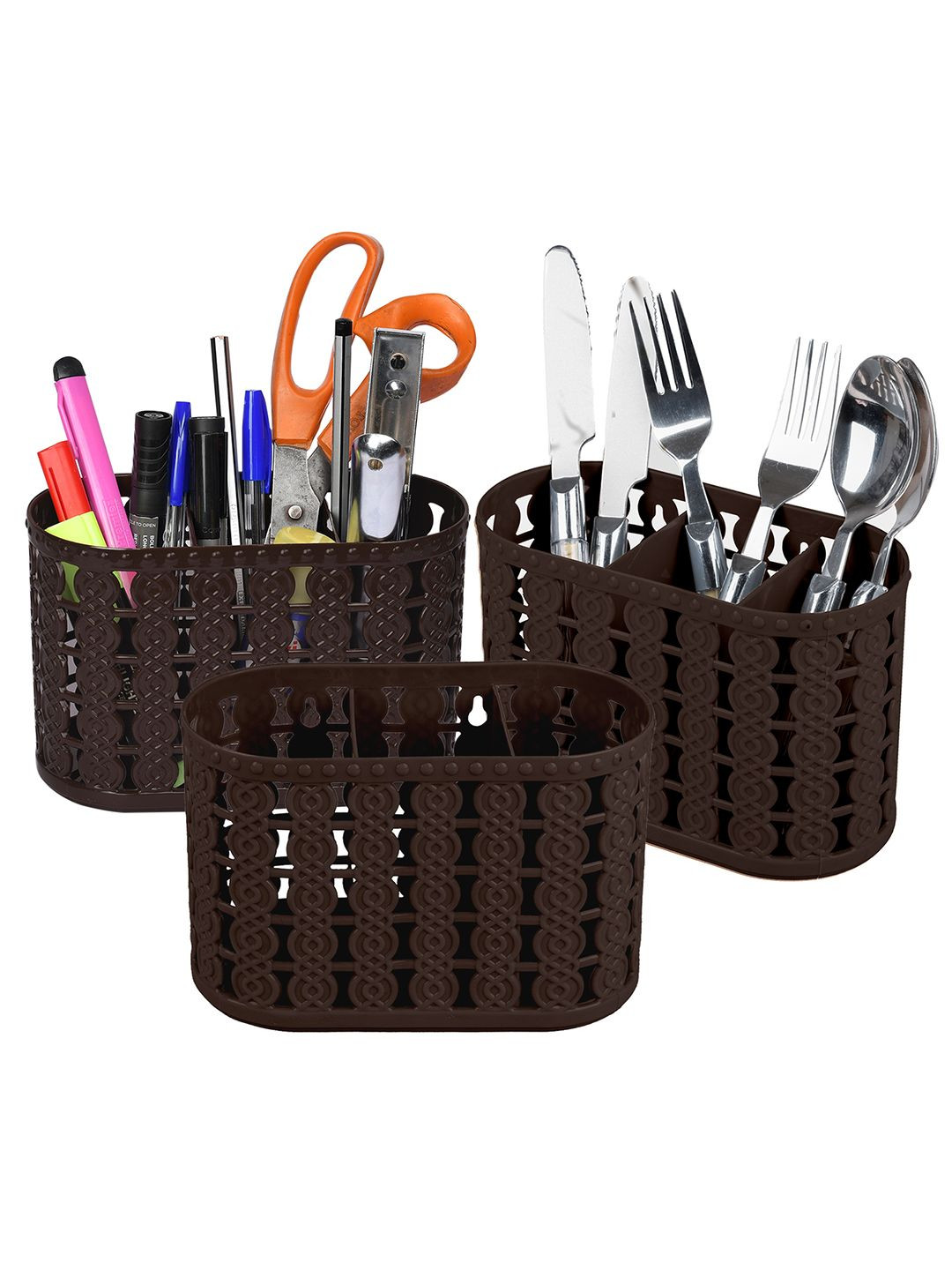 Kuber Industries Brown Pack of 3 Self Design Kitchen Organizer With 3 Compartments