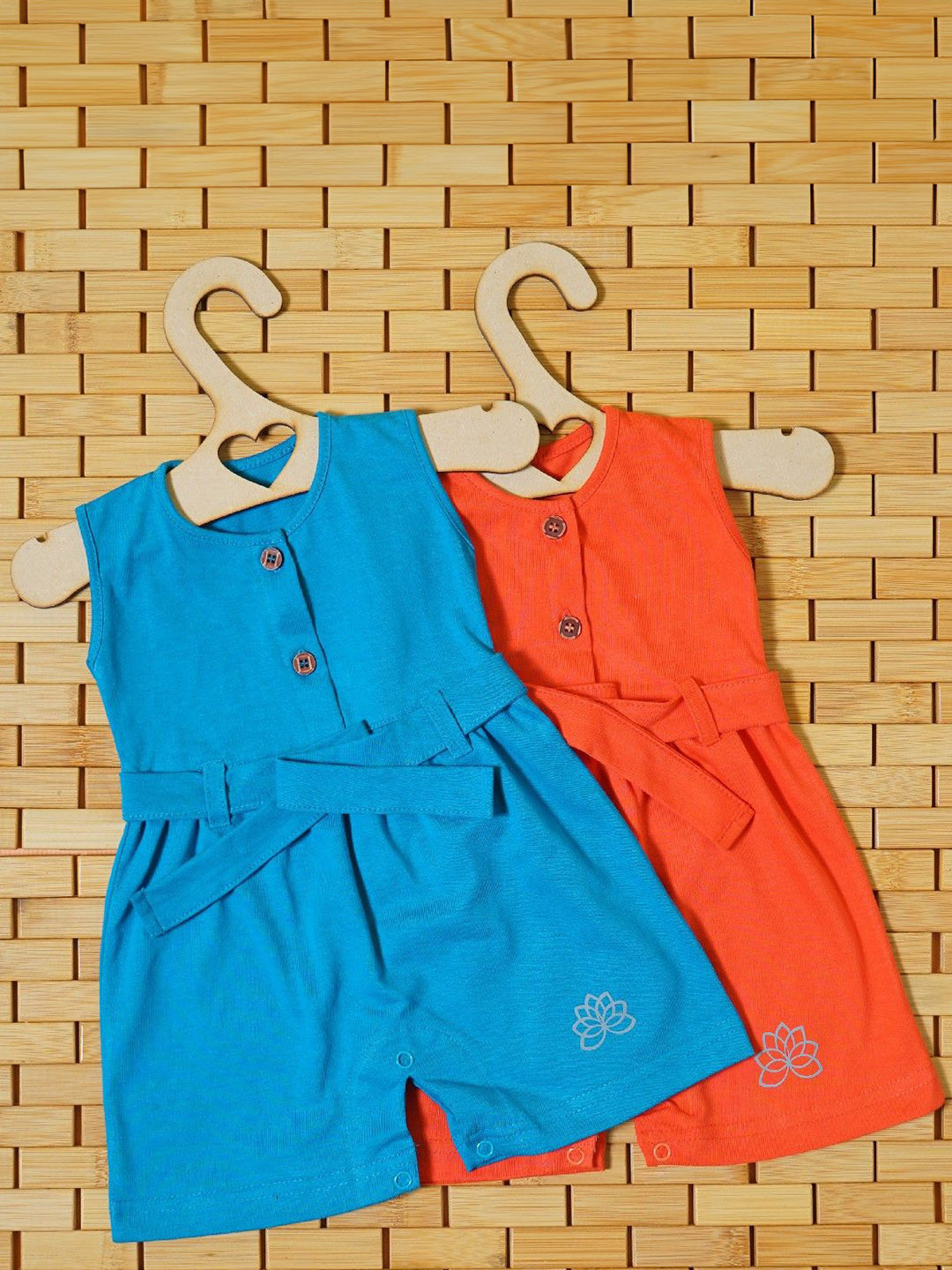 THE MAPLES FASHION Girls Pack of 2 Solid Round Neck Sleeveless A-Line Dress With Belt