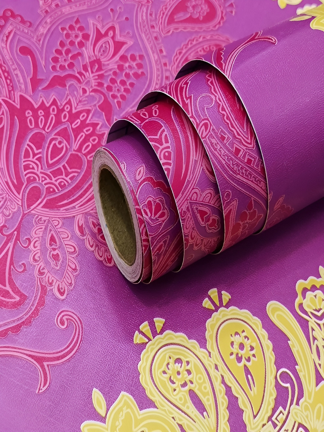 ANNA CREATIONS Pink & Purple Ethnic Mtoifs Printed Self-Adhesive Waterproof Wallpaper