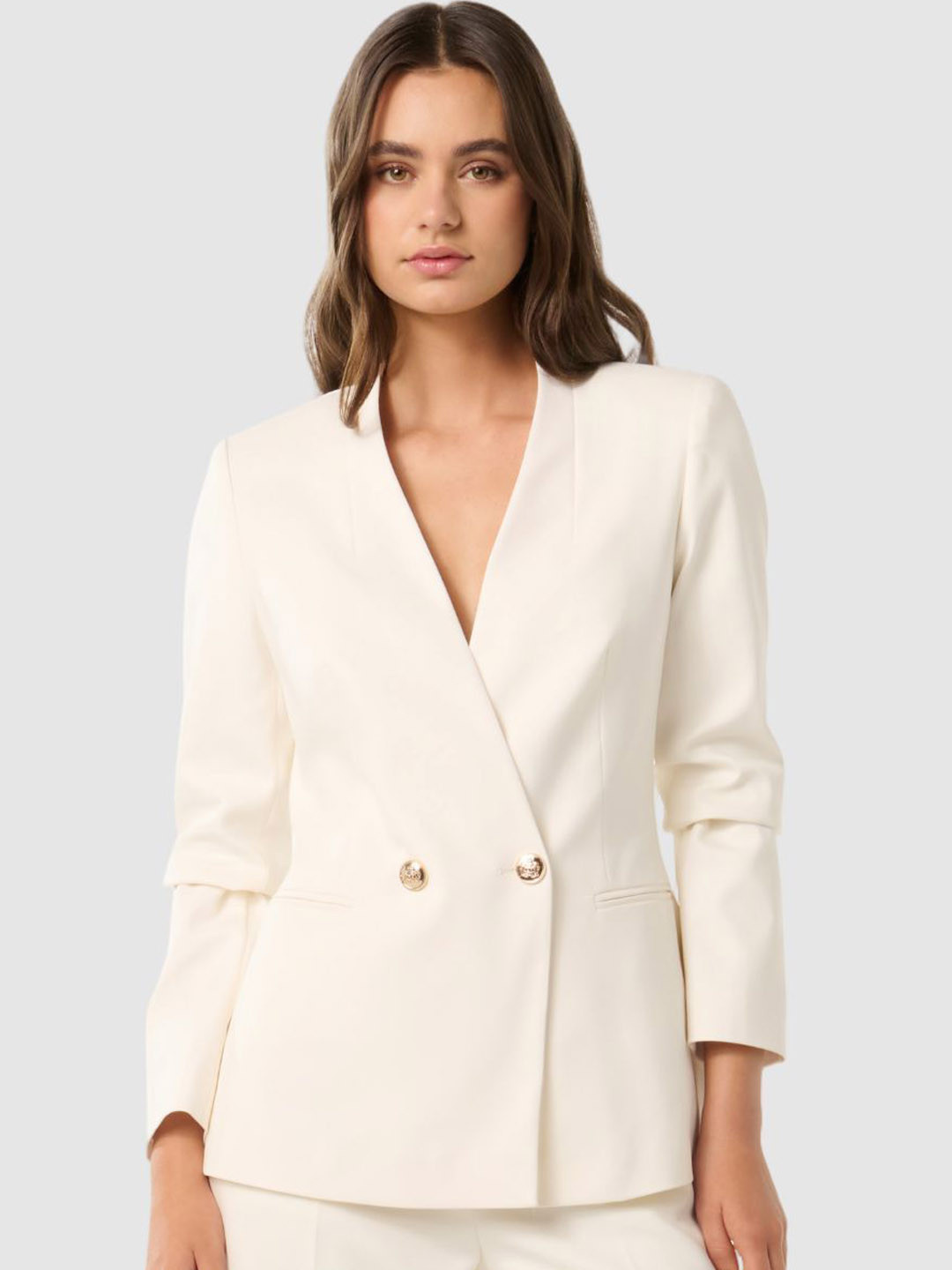 Forever New Cotton Double Breasted Tailored Fit Blazer