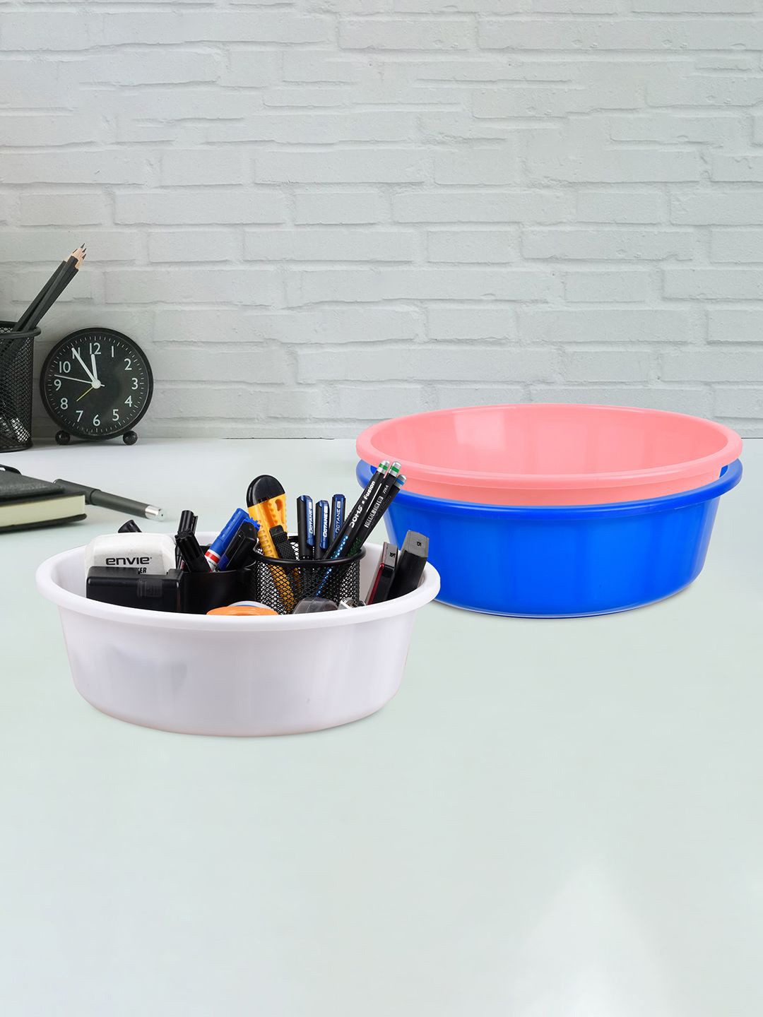 Kuber Industries Blue & Light Pink 3 Pieces Desk Organisers 6 ltr