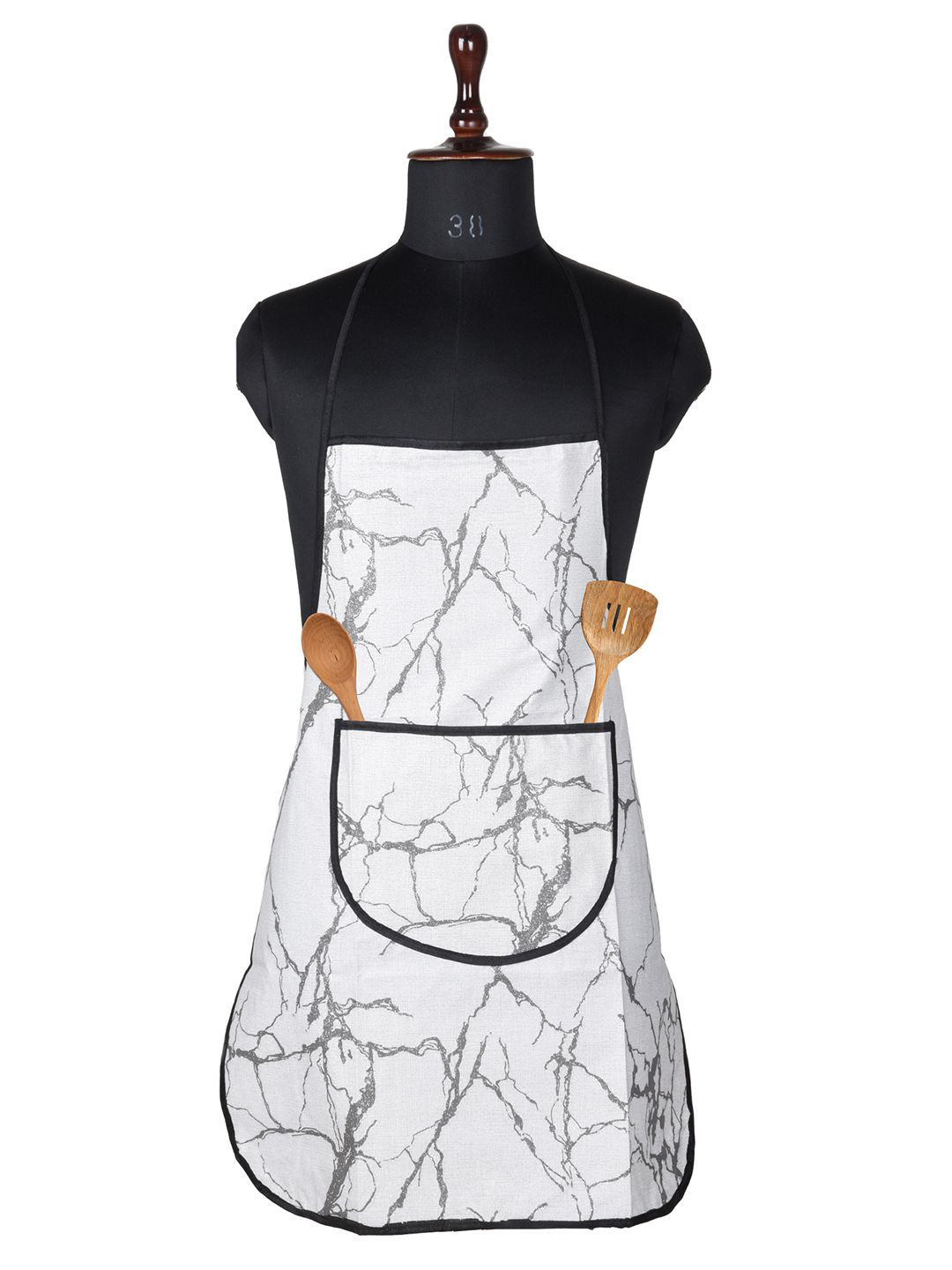 Kuber Industries White & Grey Marble Design Printed Apron With Front Pocket