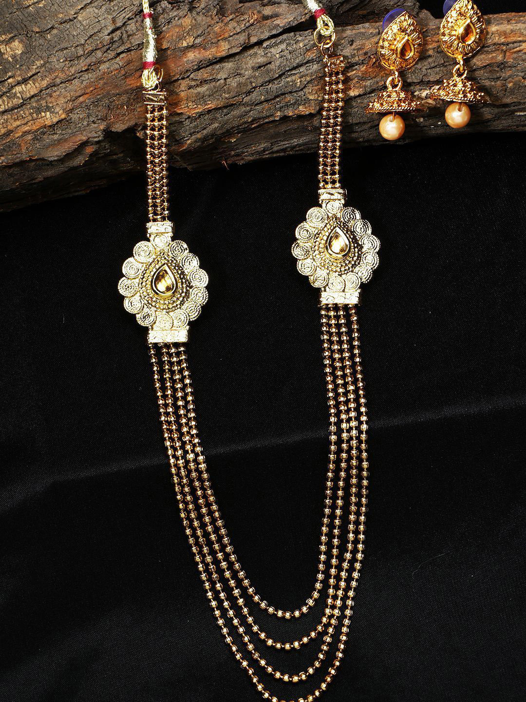 Anouk Gold-Plated Artificial Stones And Beads Beaded Multilayer Necklace With Earrings