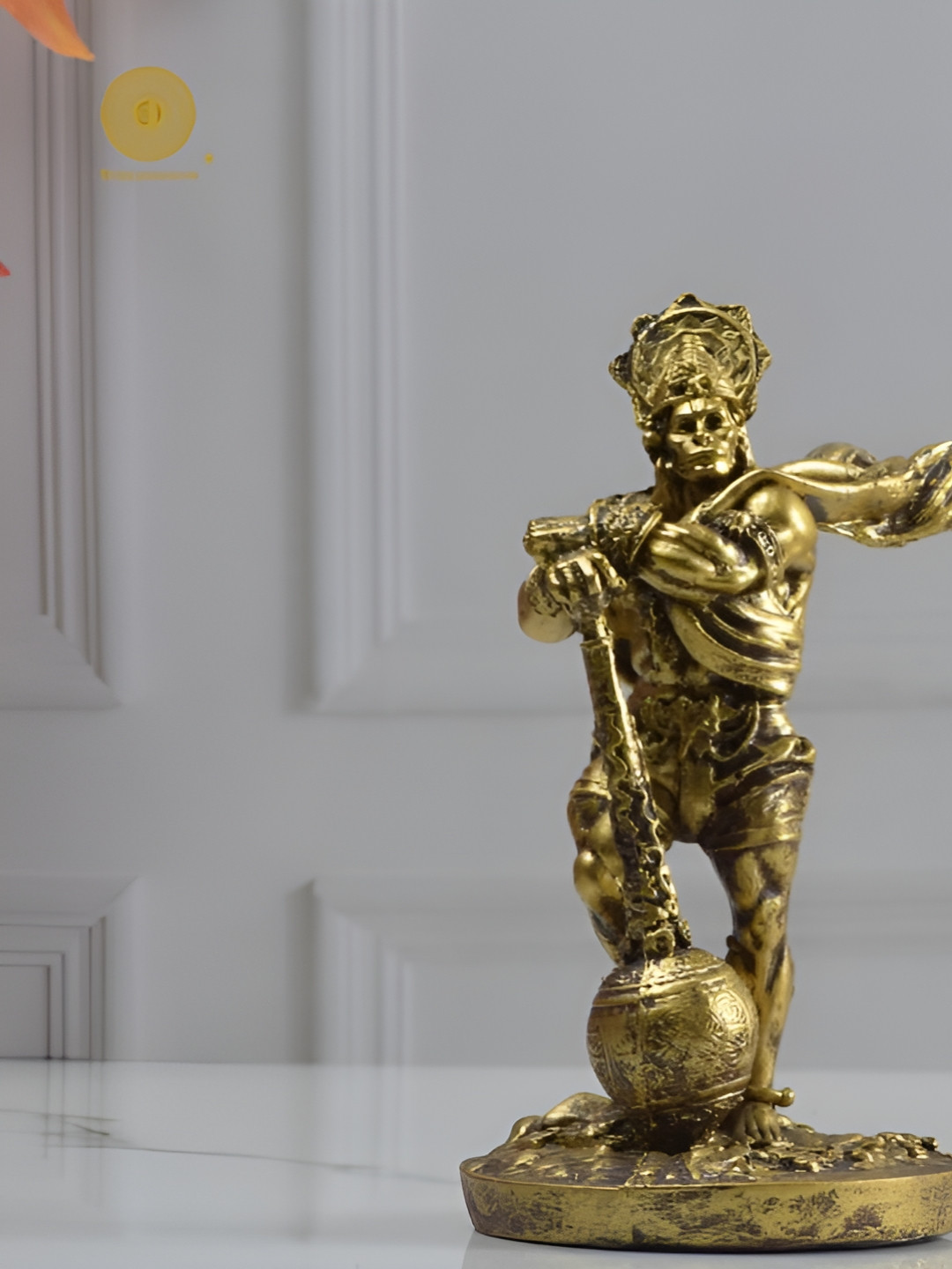 The Gharnish Bahubali Hanuman Ji Gold Polyresin Natural Living Room Medium Showpiece - 3.1 Inches