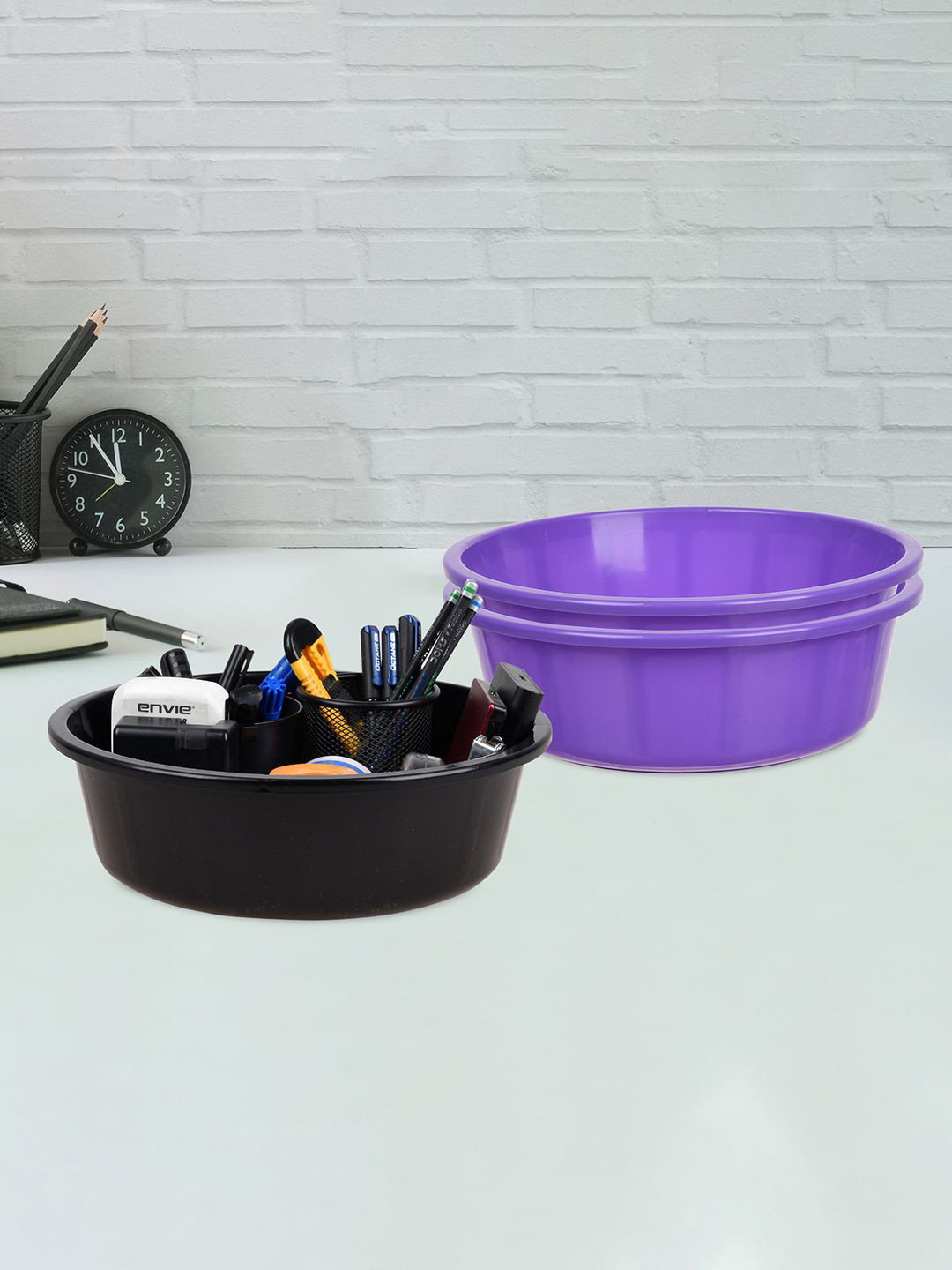 Kuber Industries Purple and Black 3 Pieces Multipurpose Storage Desk Organisers