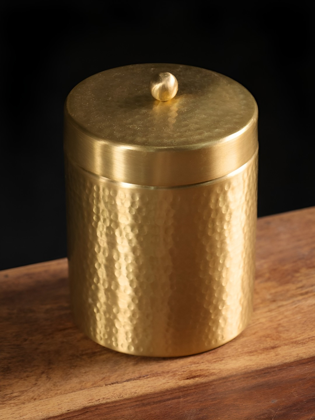 Peepul Tree Handcrafted Gold Brass Easy To Clean Flip Top Canister-400ml