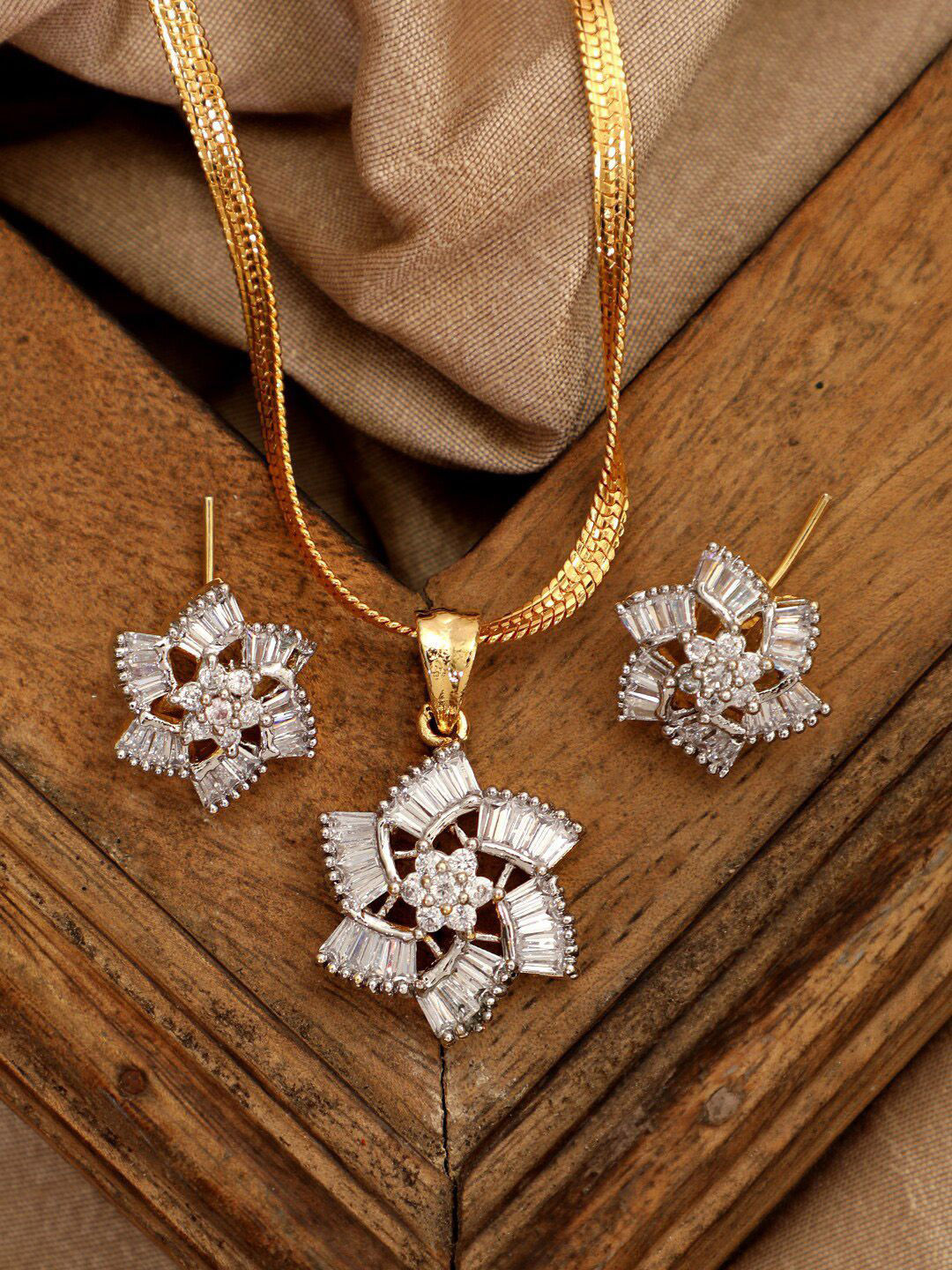 Anouk Gold-Plated American Diamond Studded Pendant And Earrings