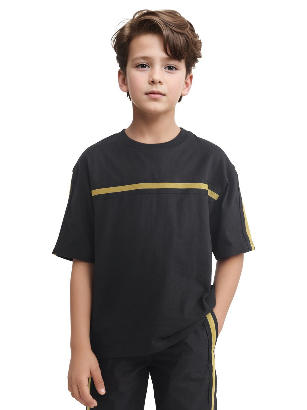RARE ONES Boys Striped Round Neck Relaxed Fit T-shirt