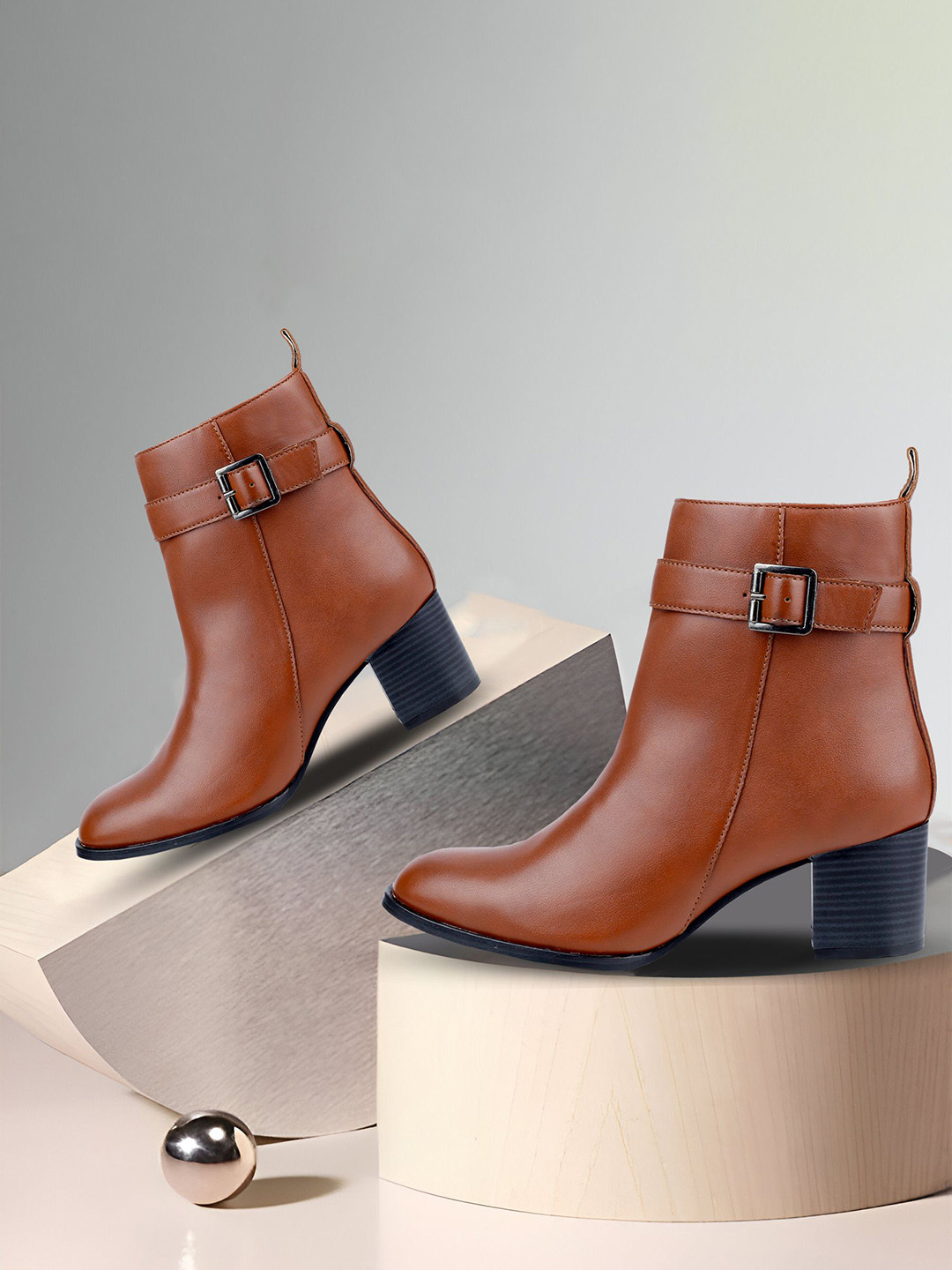 Bxxy Women Faux Casual Buckle Zipper Block Heels High Ankle Boot