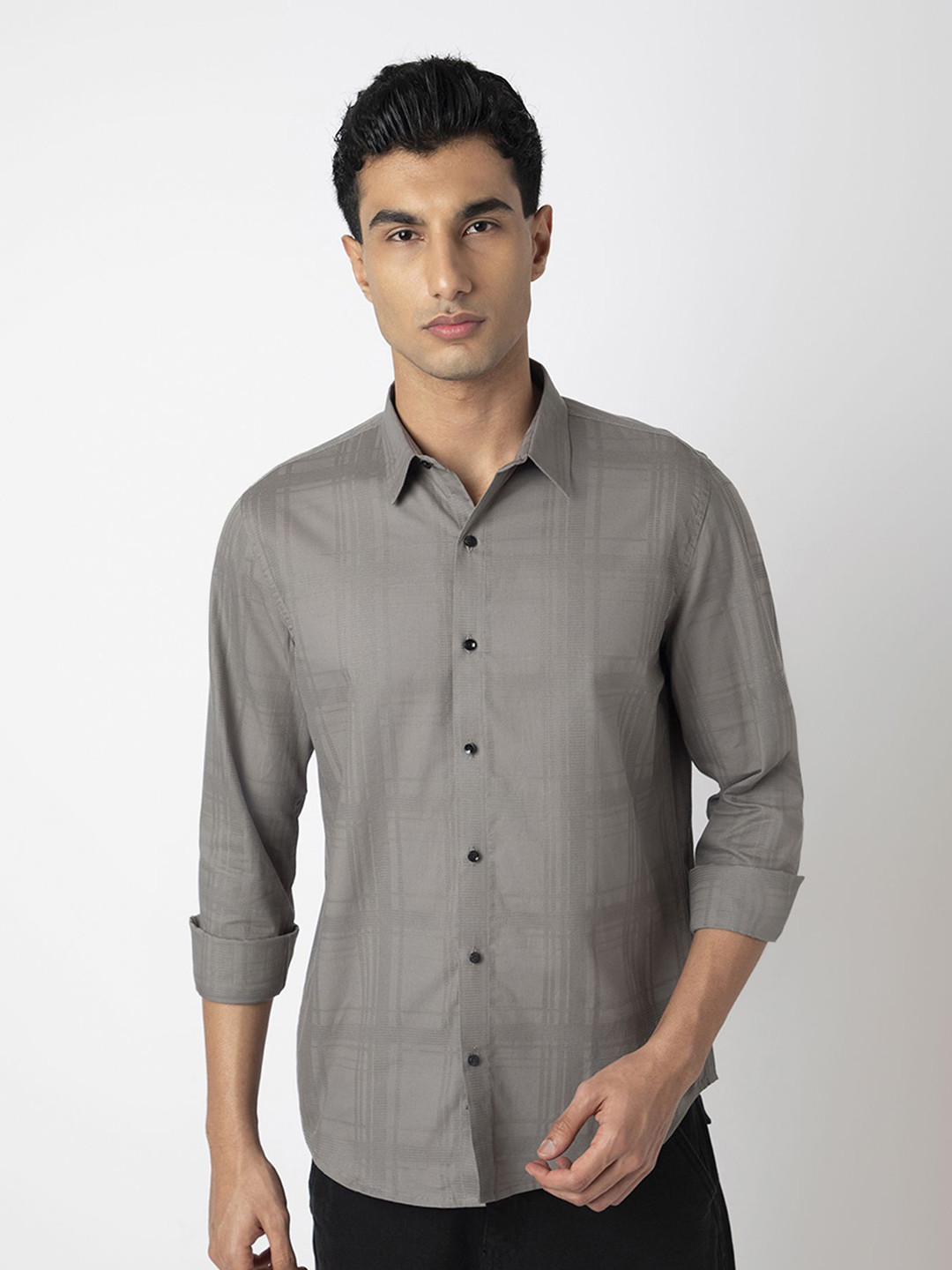 MARK & ALBERT Men Slim Fit Windowpane Checks Opaque Casual Shirt