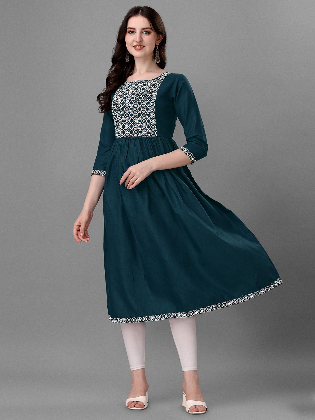 Milastru Women Embroidered Cotton Fit and Flare Dress