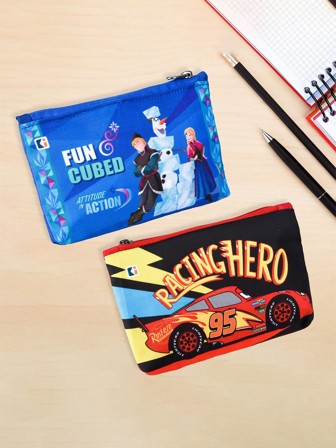 Kuber Industries Blue & Red Pack of 2 Disney Square Pencil Pouch for Kids with Zipper