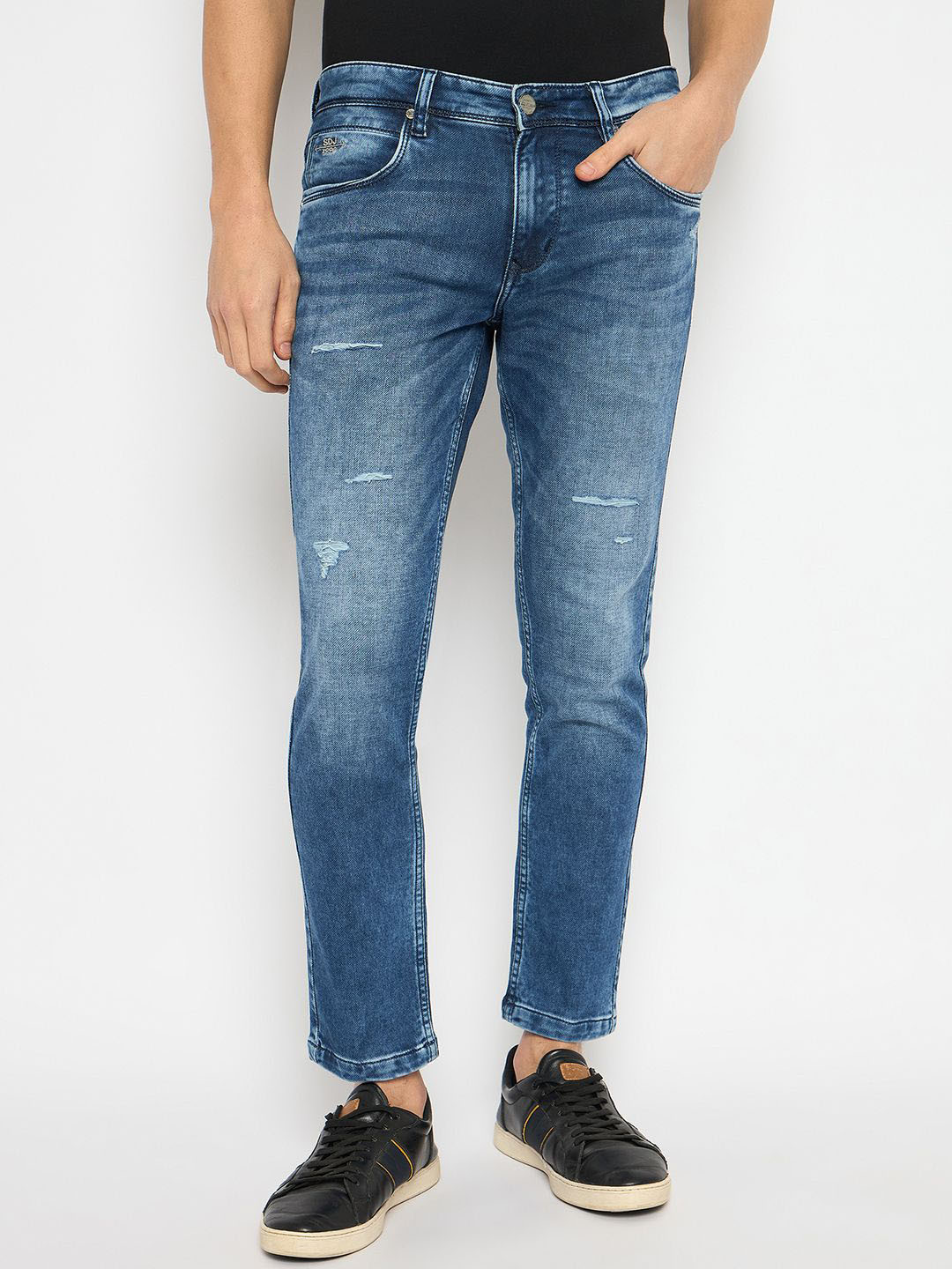 Duke Men Cotton Low Distress Heavy Fade Stretchable Jeans