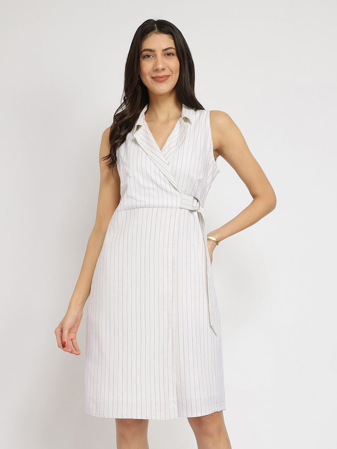 FableStreet Women Linen Wrap Dress White