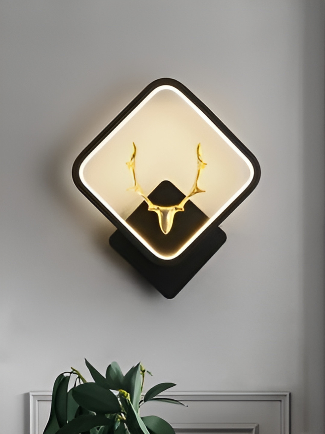 GAUVIK Black Printed Square Shaped Acrylic Deer LED Wall Lamp