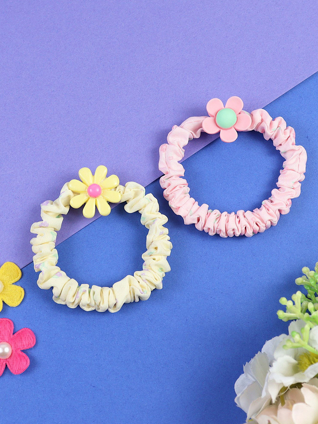 Asthetika Kids Set of 2 Floral Fabric Hair Ties