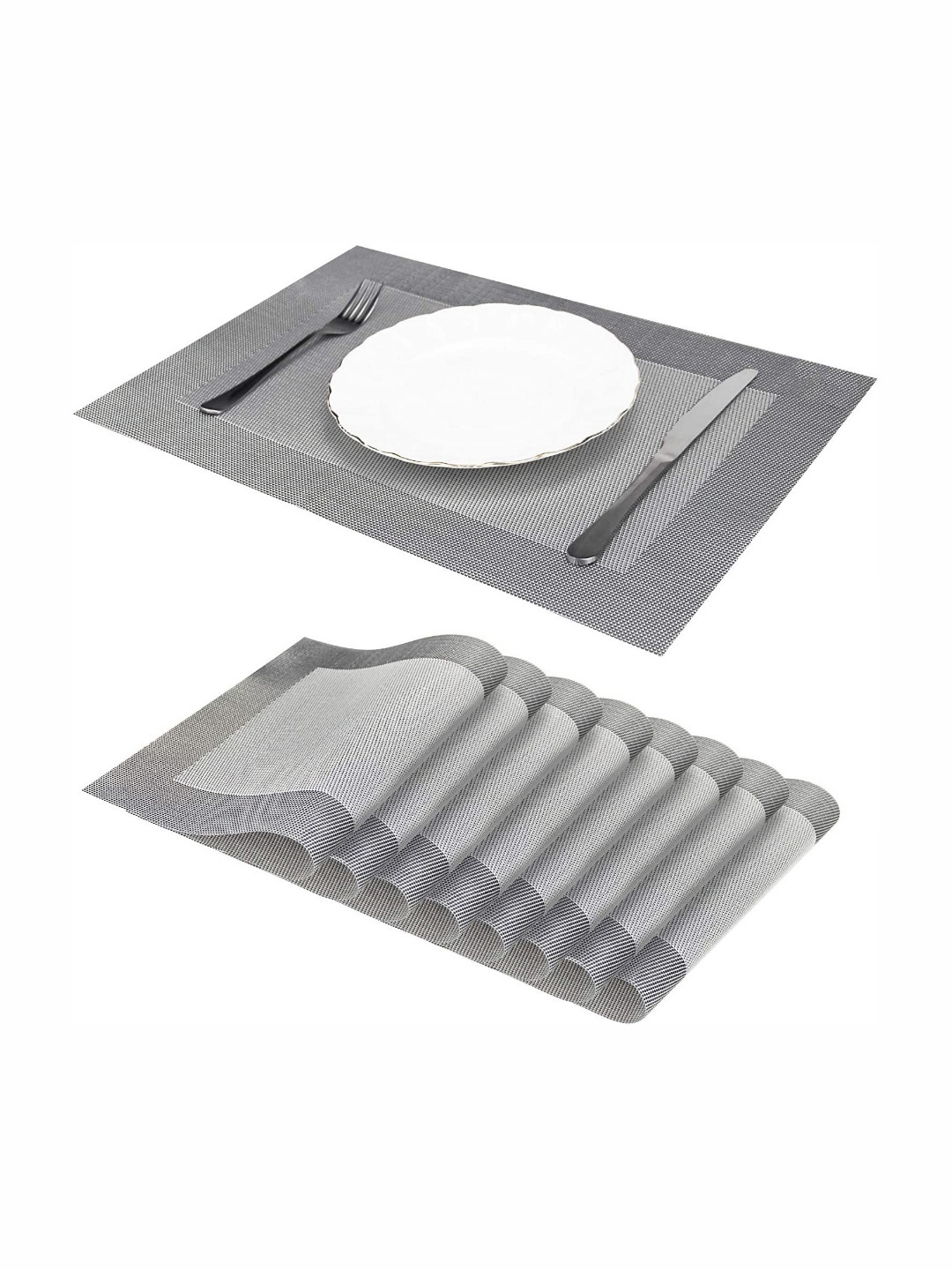Baskety 8Pc Grey & Black Washable Table Placemats