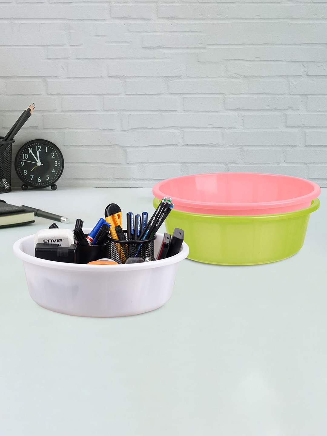 Kuber Industries Green and Pink 3 Pieces Multipurpose Storage Desk Organisers