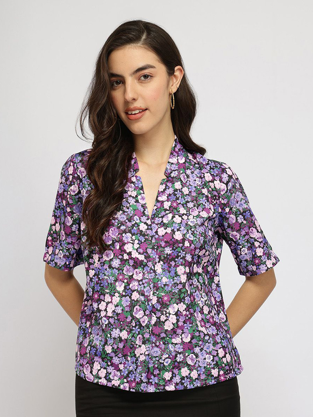 FableStreet Women Floral Front Pleat Top - Purple