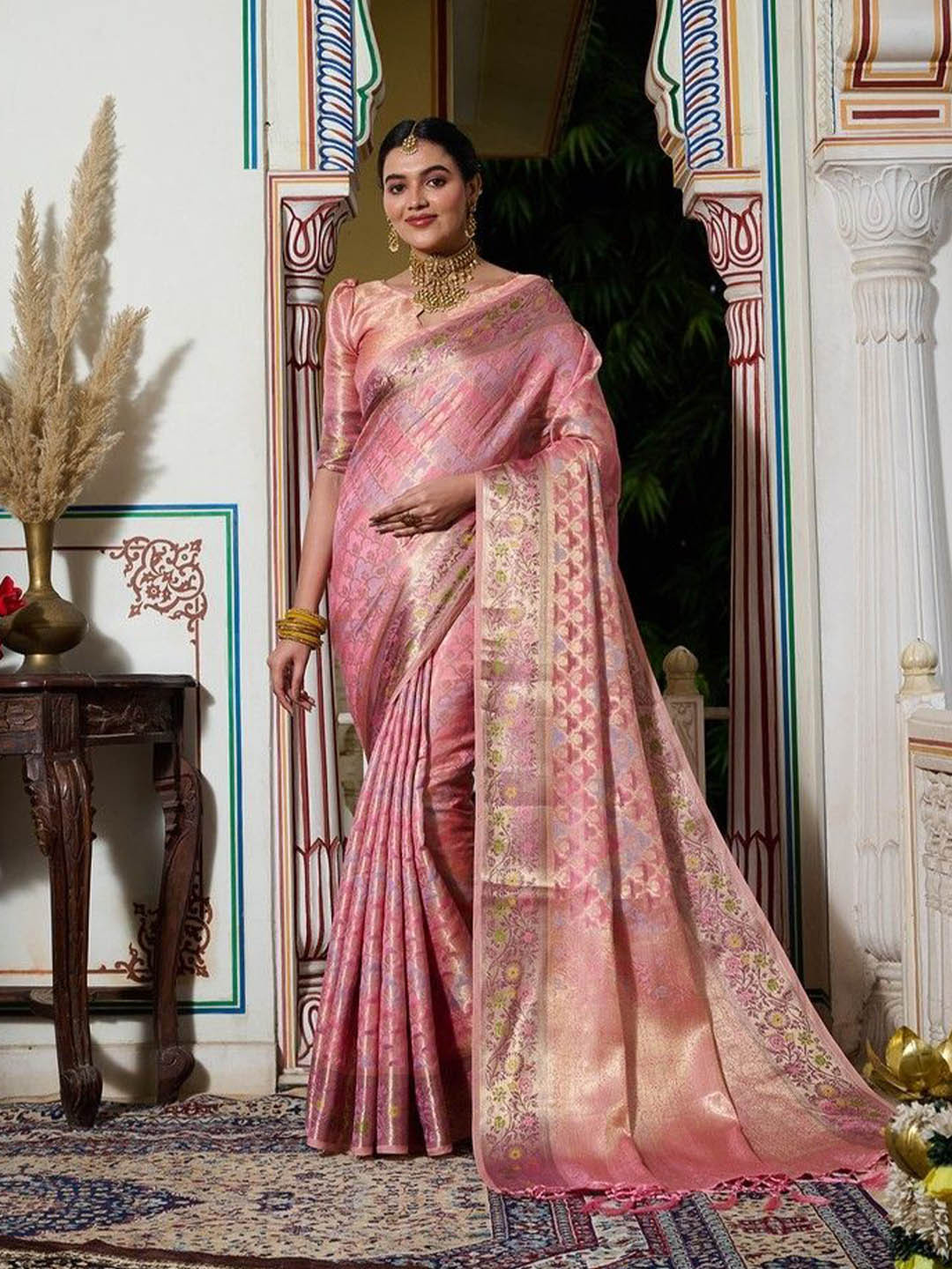 K 5 Fashion Woven Design Zari Organza Saree